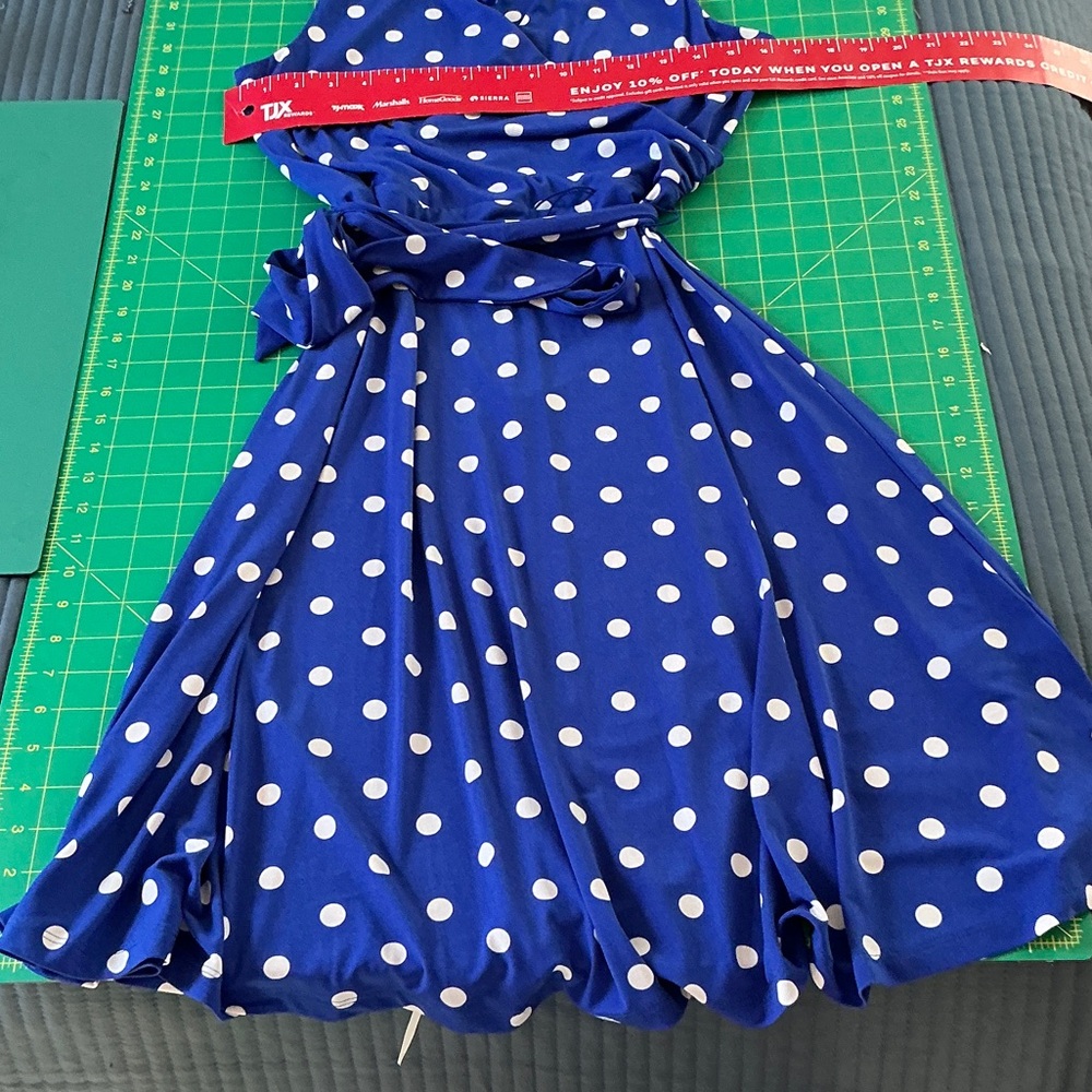 New! Beautiful royal blue faux polka dot wrap dress, Jessica Howard, size 10p - Picture 8 of 13